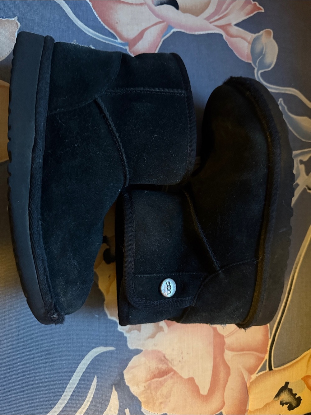 UGG Kids Black Suede Short Button Boot